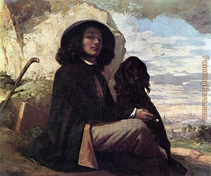 Self Portrait with a Black Dog painting - Gustave Courbet Self Portrait with a Black Dog art painting
